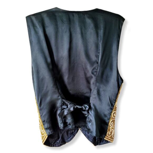 Women Vtg 90s Gold Beaded Vest L Cocktail Holiday Party NYE Gala Maximalist - Picture 6 of 13